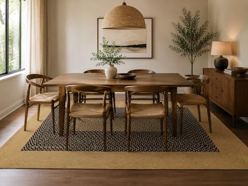 Image of Bhuvan Handloom Natural Cotton Braided - Hand Woven & Reversible for Living Room, Kitchen, Entryway - Cotton Burlap Hallway Braided Farmhouse Rustic Rug (Beige & Black, 3'x5'[Feet], Rectangular)
