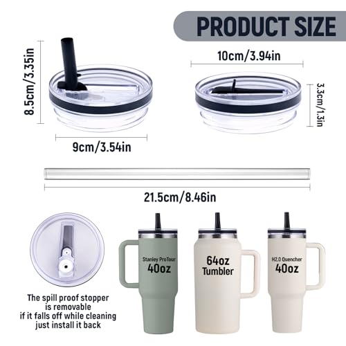 Image of Replacement Lid for Stanley 40 oz and 64 oz Tumbler.Leakproof Flip Straw Lid Fit Stanley Cup Quencher H2.0 40 oz /64 oz and ProTour 40oz /64oz Tumbler.(Black,1-Pack)