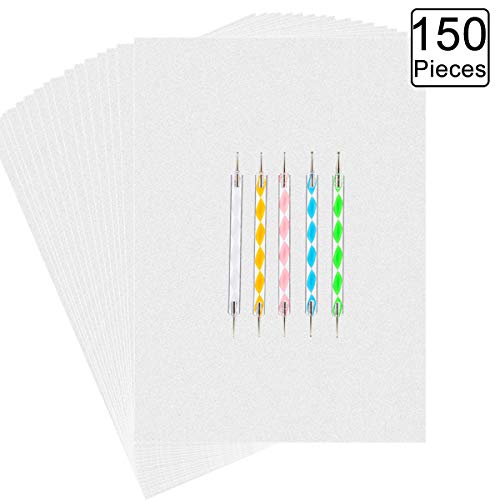 150 Pieces White Carbon Transfer Paper White Transfer Tracing Paper White Carbon Graphite Copy Paper with 5 PCS Embossing Stylus Dotting Tools for Wood, Paper, Canvas, Cloth, 11.7 x 8.3 Inch