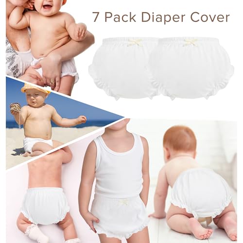 7Pack Diaper Cover - Baby Bloomers,Cotton Underwear,Panties for Toddler Girls White