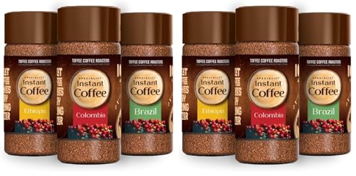 Image of Toffee Coffee Roasters|Assorted Speciality Instant Coffee(Brazil|Colombia|Ethiopia)|As Seen On Shark Tank|Arabica|Ready In Seconds|Microground Technology|Size - 100 Gm Each - Jar (Pack of 2)
