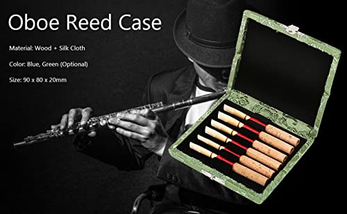 Oboe Reed Case,Protect Against Moisture Wooden + Silk Cloth Cover Reed Case Holder Storage Box For 6Pcs Oboe Reeds Maple Wooden (Green) Oboe Reed Case #TOP4
