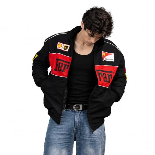 Buy F1 Printed Jacket for Men & Women, Black Red Racing Jacket with Hood at Amazon.in - Image 2