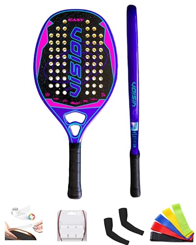 RAQUETE DE BEACH TENNIS VISION EASY 3K + CAPA + 5 GRIPS PRO + ELASTICO DE AQUECIMENTO
