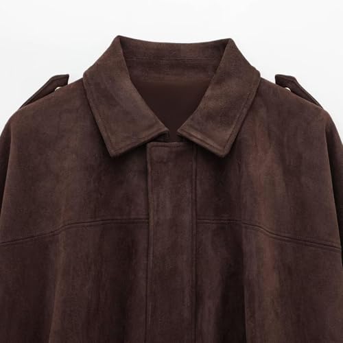WUSENTOF Bomberjacke Damen Kurz Oversized Wildlederjacke aus weichem Kunstwildleder mit Fleece-Futter Streetwear Winterjacke Herbst Übergangszeit Kurze Warme Lederjacke Damen Suede Jacket