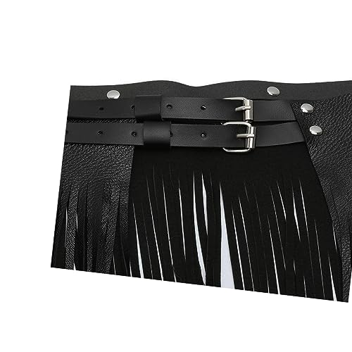 Women's Faux Leather Waistband Fringe Tassel Skirt Hippie Boho High Waist Adjustable Double Waist Belt Skirt Clubwear4