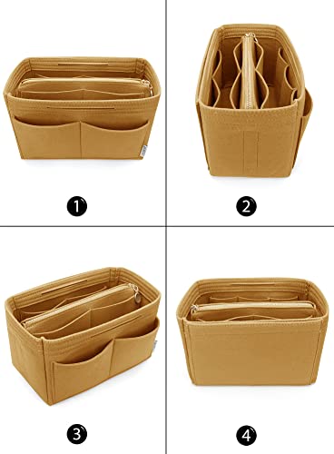 Image of Felt Purse Insert Handbag Organizer Bag in Bag Organizer with zipper Bag Tote Shaper for Speedy Neverfull 8021 Light Brown L
