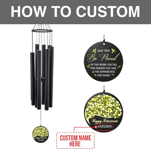 Image of Personalized Retirement Wind Chimes for Outside, 36 inch Happy Retirement Gift for Women, Men, Coworker, Colleague, Boss, Teacher, Nurse, Friend, Going Away Garden Patio Decor