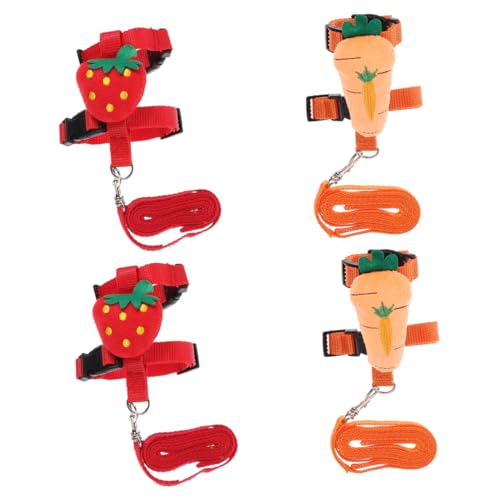 HANABASS 4Pcs Adjustable Bunny Harness Leash Set for Small Pets Cute Cartoon Vest Kit for Rabbits Ferrets and Kittens Comfortable Cross Strap Design for Outdoor Walking