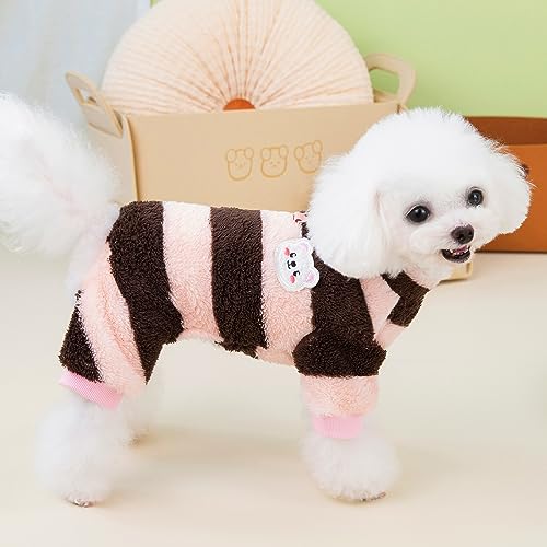 Izefia Dog Sweater - Fleece & Woolen Winter Warm Sweater for Small & Medium Dogs & Cats - Rainbow Stripe Brown M - Image 4