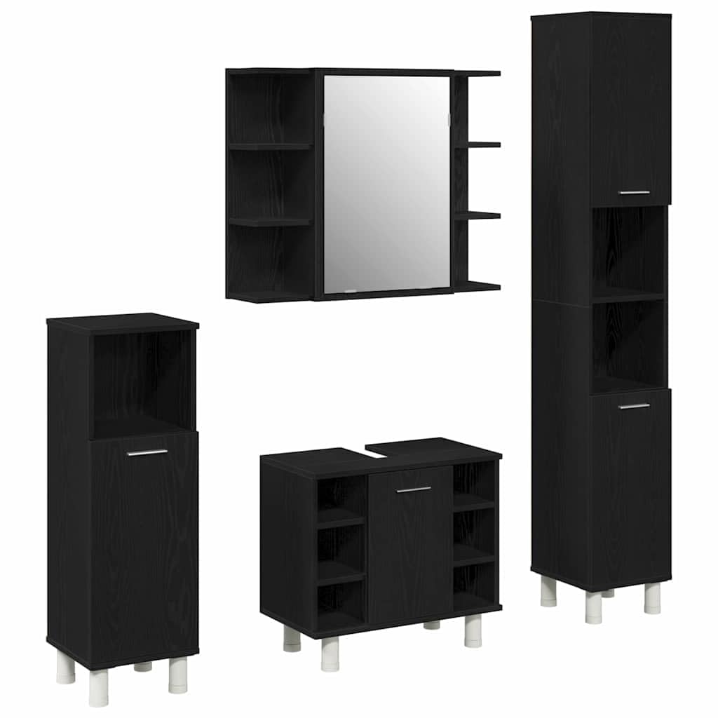 Juego de Muebles de baño 4 pcs Negro 30 x 30 x 179,5 cm,Conjuntos de Muebles,Muebles de baño,69.8kg-3333047