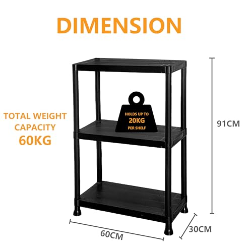Crystals 3 Tier Plastic Shelving Unit | Garage Shelving Units | Heavy Duty Racking Shelving & Storage | Multipurpose Plastic Storage Shelves for Garage, Warehouse, Workshop, Sheds and Office - Black 3 Crystals 3 Tier Plastic Shelving Unit | Garage Shelving Units | Heavy Duty Racking Shelving & Storage | Multipurpose Plastic Storage Shelves for Garage, Warehouse, Workshop, Sheds and Office - Black - Image 3