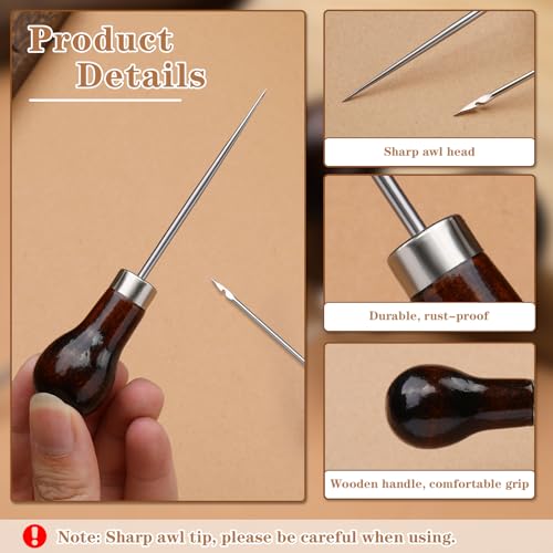 BAGERLA 2 Types Awl, Wooden Handle Scratch Awl, Awl Tool Gourd Shape Awl, Sewing Awl Leather Craft Tool for Leather Craft Punch Hole Sewing DIY Handmade Stitch