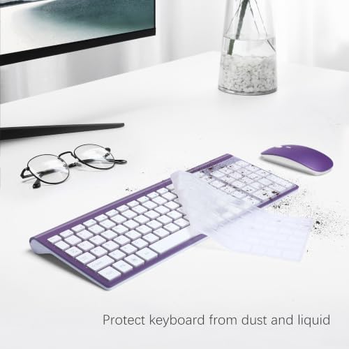 Image of Wireless Keyboard and Mouse Ultra Slim Combo, TopMate - Purple White
