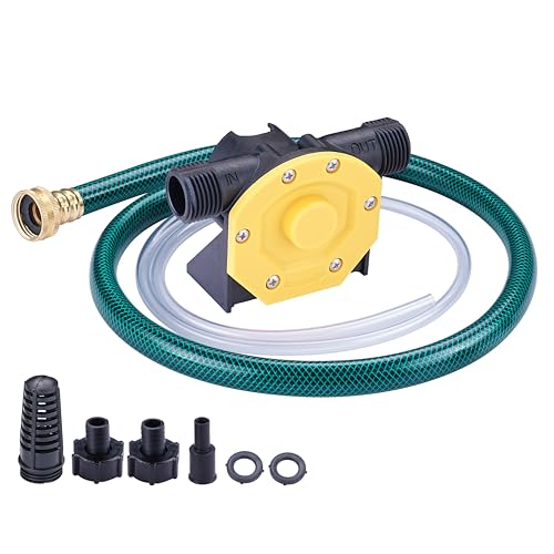 TOPWAY Self Priming Water Drill Pump Attachment with Suction and Discharge Hose, Mini Hand Power Drill Pump for Water, Oil Transfer, etc