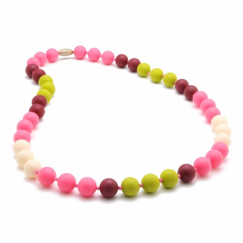 Chewbeads Bleecker Teething Necklace, 100% Safe Silicone - Punchy Pink