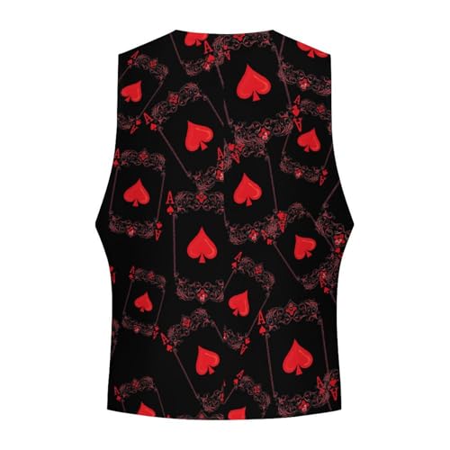 Hearts Playing Card Poker Suit Vest for Men Slim Fit Tuxedo Waistcoat Button V Neck Business Coat4