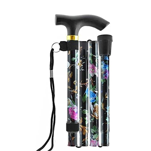 Bastones Plegables para Mayores, Bastón Plegable Ajustable Bastón de Aluminio Floral Negro Bastón Plegable Mujer Bastones para Mayores Extensible para hogar y Viaje Cover
