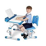 Kid Desk and Chair Set with Drawer, Height Adjustable Student Study Desk, Kid Desk Chair with Tilted...