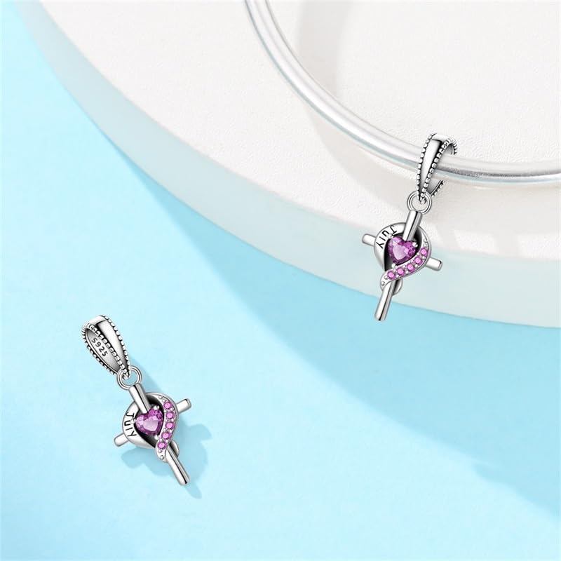 Cross Birthstone Heart Charms Fit for Pandora Bracelets S925 Sterling Silver Pendant Charm Birthday Gift for Her - Image 3