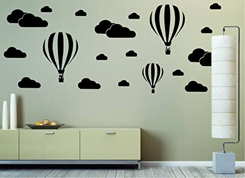 Vinilos 3D removibles globos aerostáticos y nubes para pared miniatura 2