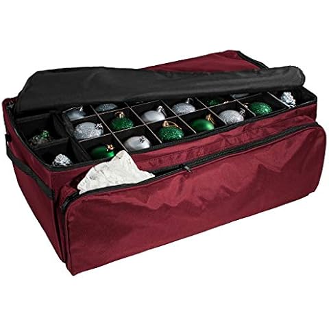 612 Vermont Christmas Ornament Storage Box with Deep Side Pockets, Holds up to 72-3 Inch Ornaments, Acid Free Materials, Measures 26" L × 15" W × 10" H Cover