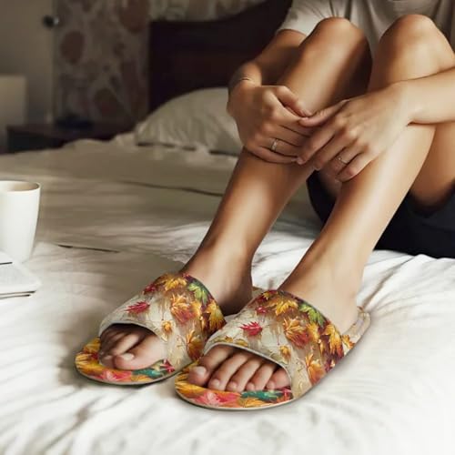 Forchrinse Thanksgiving House Slippers for Women Men Comfortable Flannel Open Toe Slippers Reusable Guest Spa Shoes4