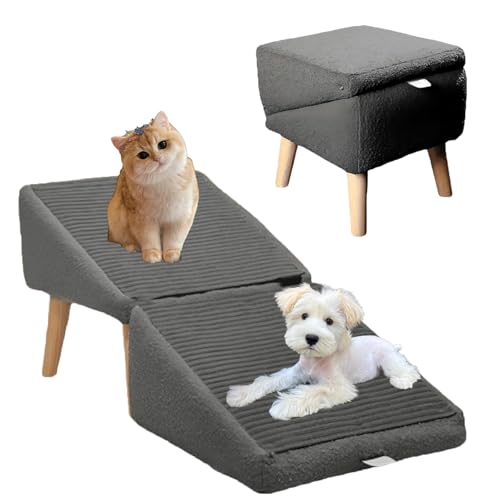 Split Ottoman Dog Ramp, 2-in-1 Convertible Wooden Home Step Stool Dog Ramp Stairs for Small Dogs and Cats, Soft Non-Slip Surface, Portable Pet Ladder for Bed and Couch (Black)