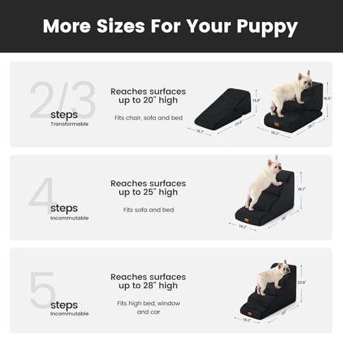 Image of Gardner Pet Dog Stairs for Small Dogs 19.7 inch H, 4-Step Black Curved Pet Stairs, Dog Steps for High Bed (18-24 in), Couch with Durable Non-Slip Waterproof Fabric Cover and CertiPUR-US Certified Foam