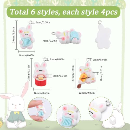 SUNNYCLUE 1 Box 24Pcs 6 Styles Rabbit Charms Bulk Bunny Charm Bulk Resin Cartoon Easter Bunny Colorful Music Instrument Animal Charm for jewellery Making Charms Keychain Earring Necklace DIY Crafts - Image 2