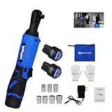 JanetrtDiers Cordless Electric Ratchet Wrench, Set with 2 Pack 1500mah Lithium Battery and Charger,