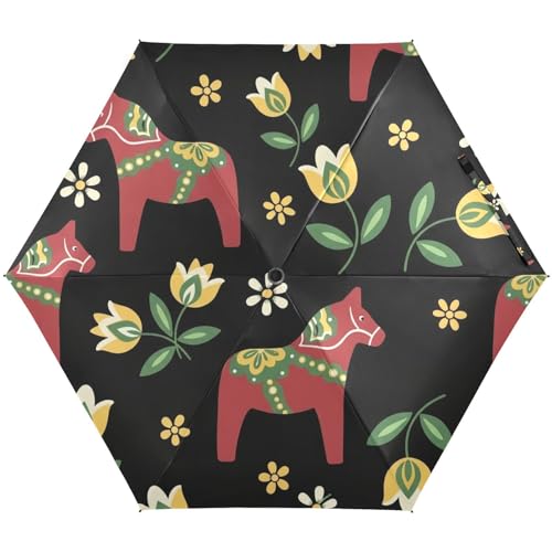 Parapluie de voyage compact résistant au vent avec motif floral jaune et noir