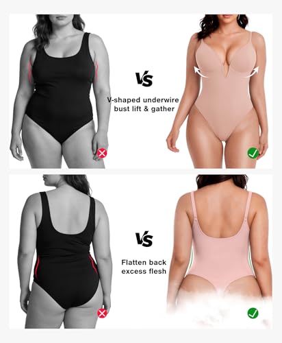 Image of Popilush Shapewear Bodysuits for Women - Tummy Control Body Suits for Womens Deep V Corset Tops Thong Concert Outfits