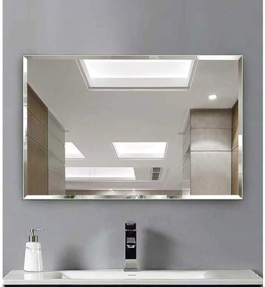 Cebrace Espelho Decorativo Retangular 70x50cm, Bisotê de 20mm, Vidro de 4mm, Montagem na Parede, Ideal para Sala, Banheiro, Quarto ou Cozinha