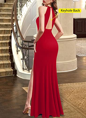 Image of VFSHOW Womens Formal Halter Keyhole Back Prom Gala Maxi Dress Evening Gown | Sexy Illusion Sweetheart Neck, High Slit, Wedding Guest, Applique, Twist Front Mermaid Dresses