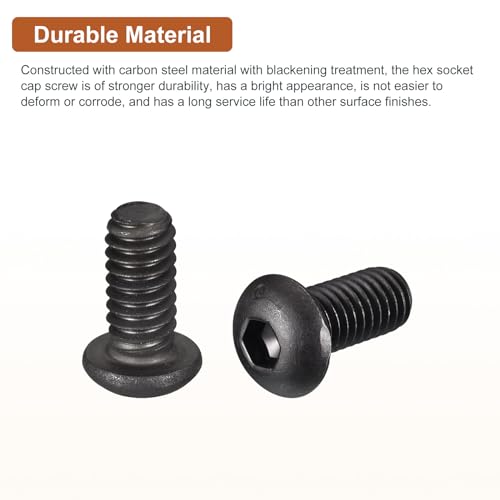DTGN 1/4-20x1/2" Button Head Socket Cap Screws, 25Pack, Good for Machine, Carbon Steel Black Oxide - Image 3
