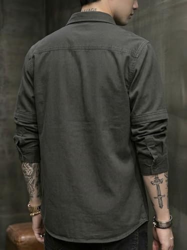 Image of SMOWKLY Men's Casual Shirt Jacket for Men | Lightweight 100% Cotton Overshirt | Full Sleeve Utility Shacket with Pockets | Stylish for Everyday Wear | Full Sleeve Button Down Shirt