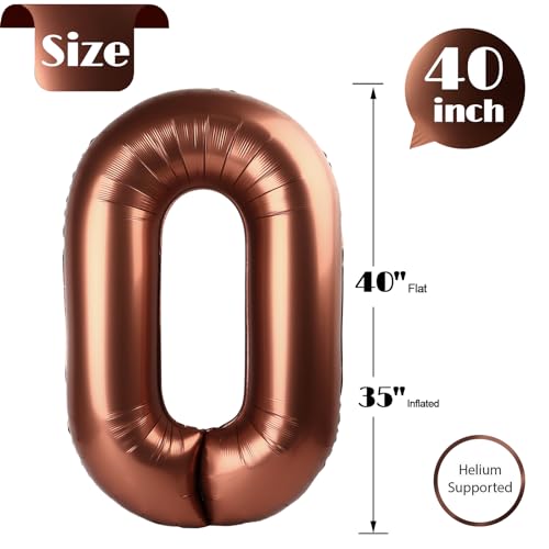 Image of Dark Brown Number Balloon 40 Inch, Coffee Brown 0 Number Balloons, 10 20 30 40 50 Numbers Balloon Chocolate Brown Birthday Decorations Party Supplies for Women Men