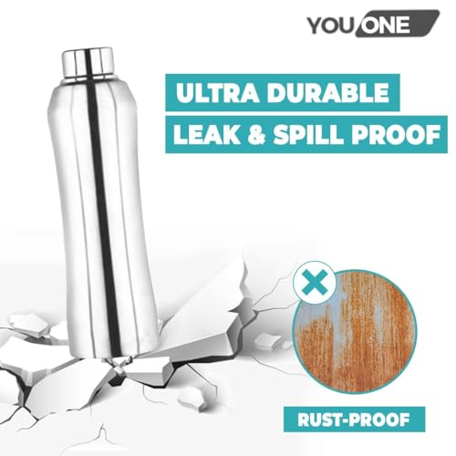 Image of YOUONE Stainless Steel Water Bottle (1 Litre, Set of 1)| Leak Proof Thunder for Fridge Home Office Travel School Kids Boys Girls Adults Sports Gym Yoga (Silver)