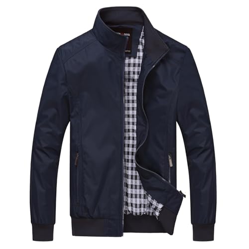 Generisch Chaqueta bomber para hombre, cuello alto, chaqueta de entretiempo, chaqueta de piloto de manga larga, a cuadros, cepillada, chaqueta de ocio, chaqueta deportiva, chaqueta de franela para