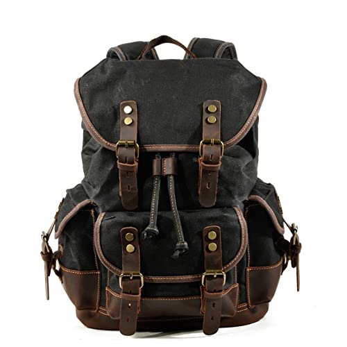 Mochila para Hombres Moda Casual Estudiante Bolsa, Genuino cuero de vaca hombres de aceite encerado...