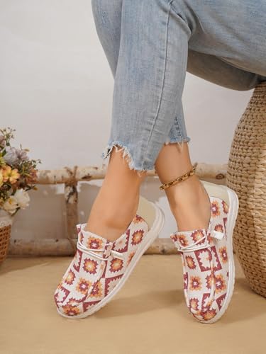 White Geometric Print Loafers & Boat Deck Shoes, Artistic Walking Shoes with Colorful Patterns & Non-Slip Sole, Lightweight Breathable Casual Shoes for Men & Women2
