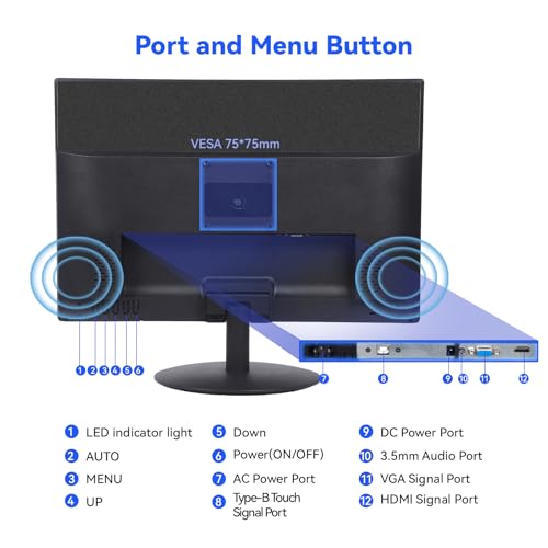Image of Touchscreen Monitor 19 inch FHD 1440x900 Multi-Touch Screen HDMI VGA Type-B Dual Speakers,60Hz,VESA,Wide Viewing Angle 170,Brightness 300cd /m,Tilt Adjust,PC Office Desktop Business Computer Display