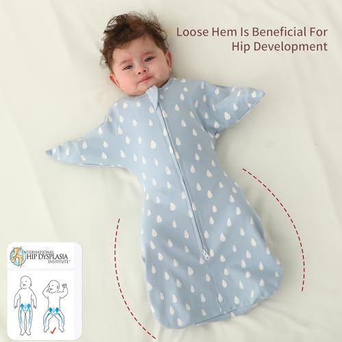 Image of insular Baby Transitional Swaddle with 2-Way Zipper Newborn Sleep Sack Arms Up Infant Sleeping Bag Wearable Blanket, Raindrop, 0-3 Month