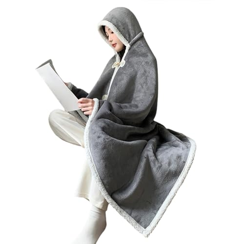 Generisch Manta con capucha, poncho con capucha, poncho grueso con capucha, manta portátil, manta agradable para la piel, poncho envolvente para familia, amigos, mujeres, gris, Siehe Beschreibung