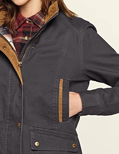 Cqr Women's Twill All Cotton Flannel Shirt Jacket, Soft Long Sleeve Shirts, Corduroy Lined Outdoor Shirt Jackets, Twill Field Jacket Charcoal, Large #TOP6
