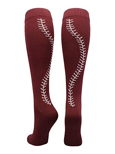 MadSportsStuff Softball Socks with Stitches Over the Calf (Maroon/White Large)