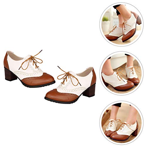 Holibanna 1 par de sapatos Oxford de salto alto vintage de poliuretano Oxfords wingtip cadarço salto