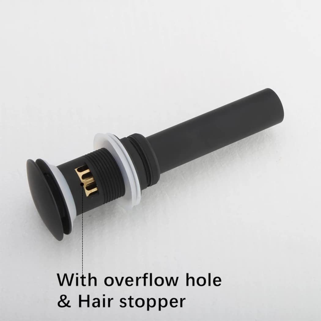 WRIST Drenaje del Fregadero del Baño, Drenaje del Fregadero Emergente Negro Mate con Tapón De Cesta Desmontable Drenaje del Fregadero De Latón con O Sin Rebosadero,A