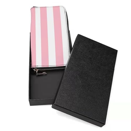 Horizontal Light Pink And White Stripes PU Leather Clutch Long Bifold Wallet, Coin Purse Credit Pass Case, Durable Card-Holder Money Storage for Women Men3